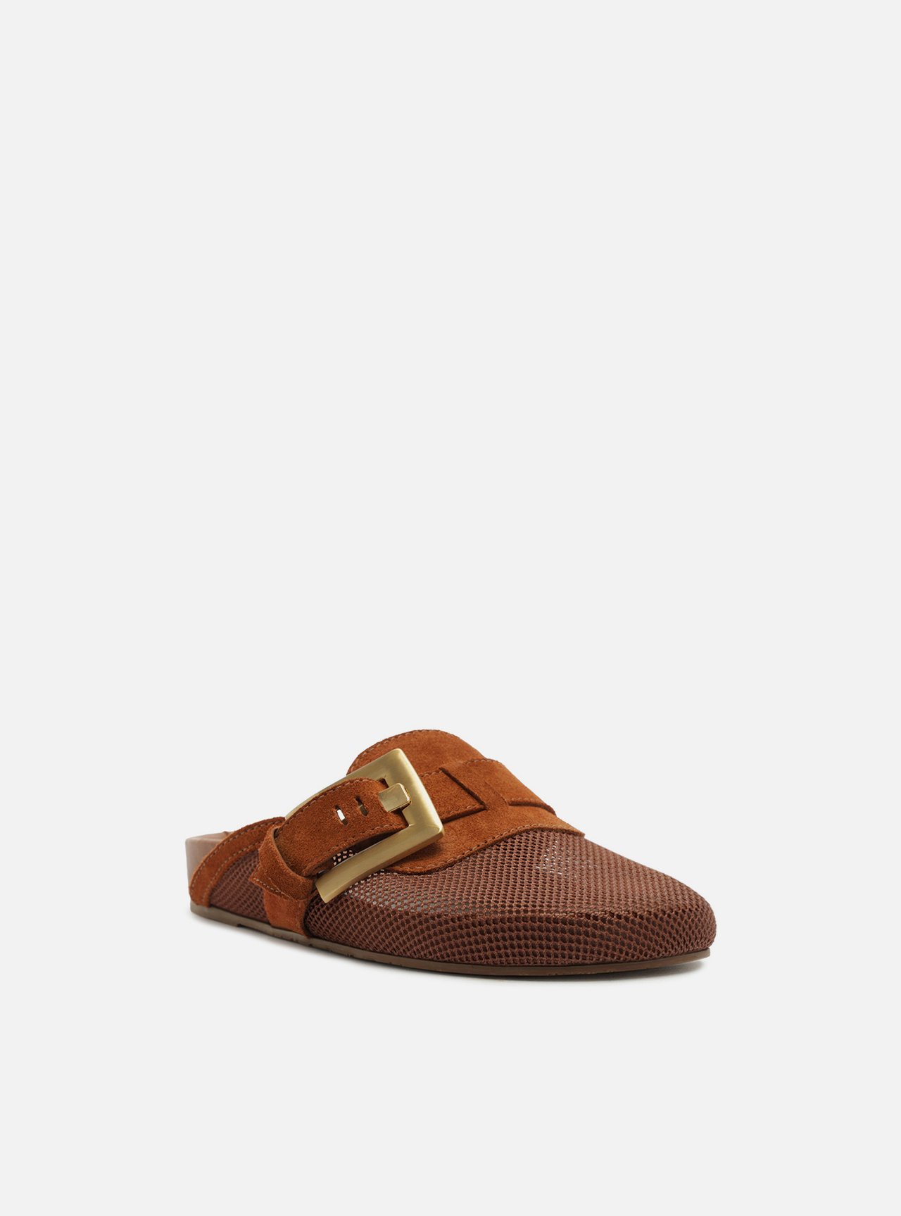 Mule Clog Marrom Tela Fivela — foto 2