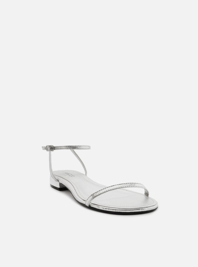 Sandália Rasteira Prateada Slim Minimalista