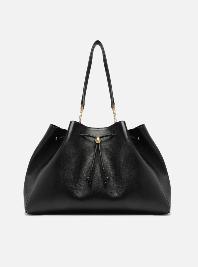 Bolsa Shopping Preta Couro Grande Knot