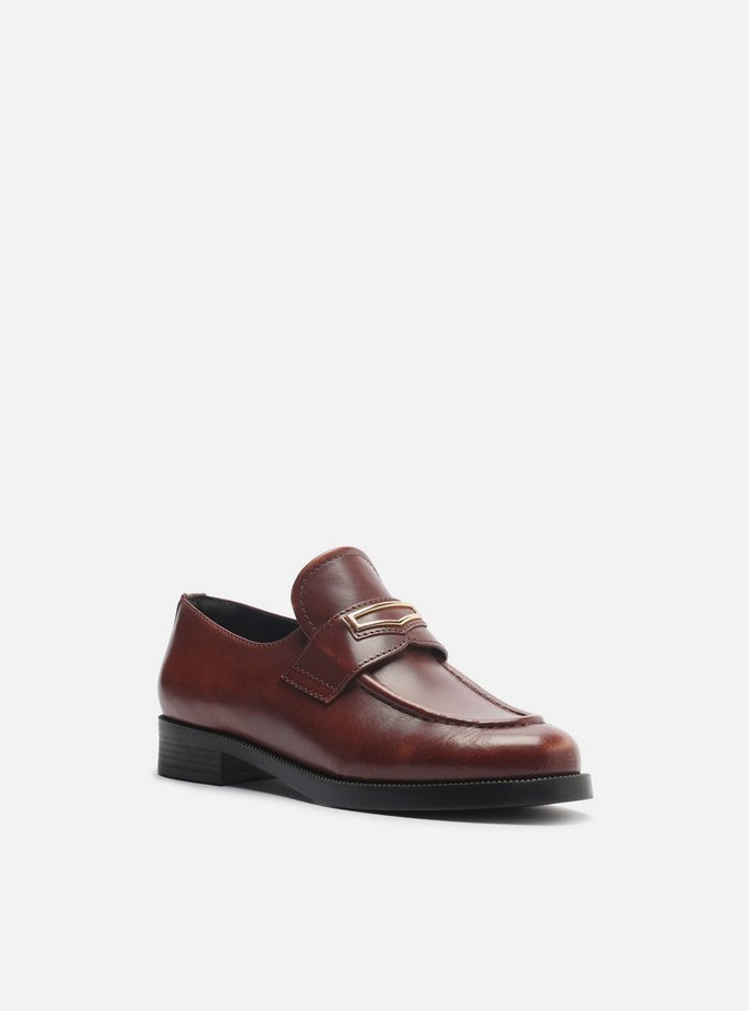 Mocassim Marrom Couro Bico Redondo Retrô Metal