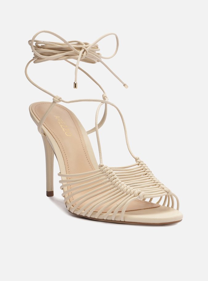 Sandália Off-White Salto Fino Multi Tiras Amarração