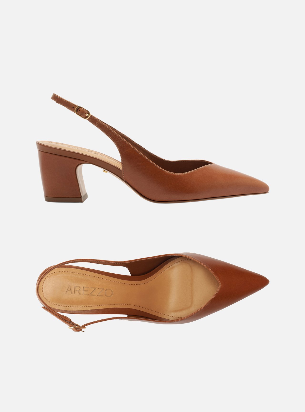 Scarpin Marrom Couro Salto Médio Bloco Slingback — foto 6