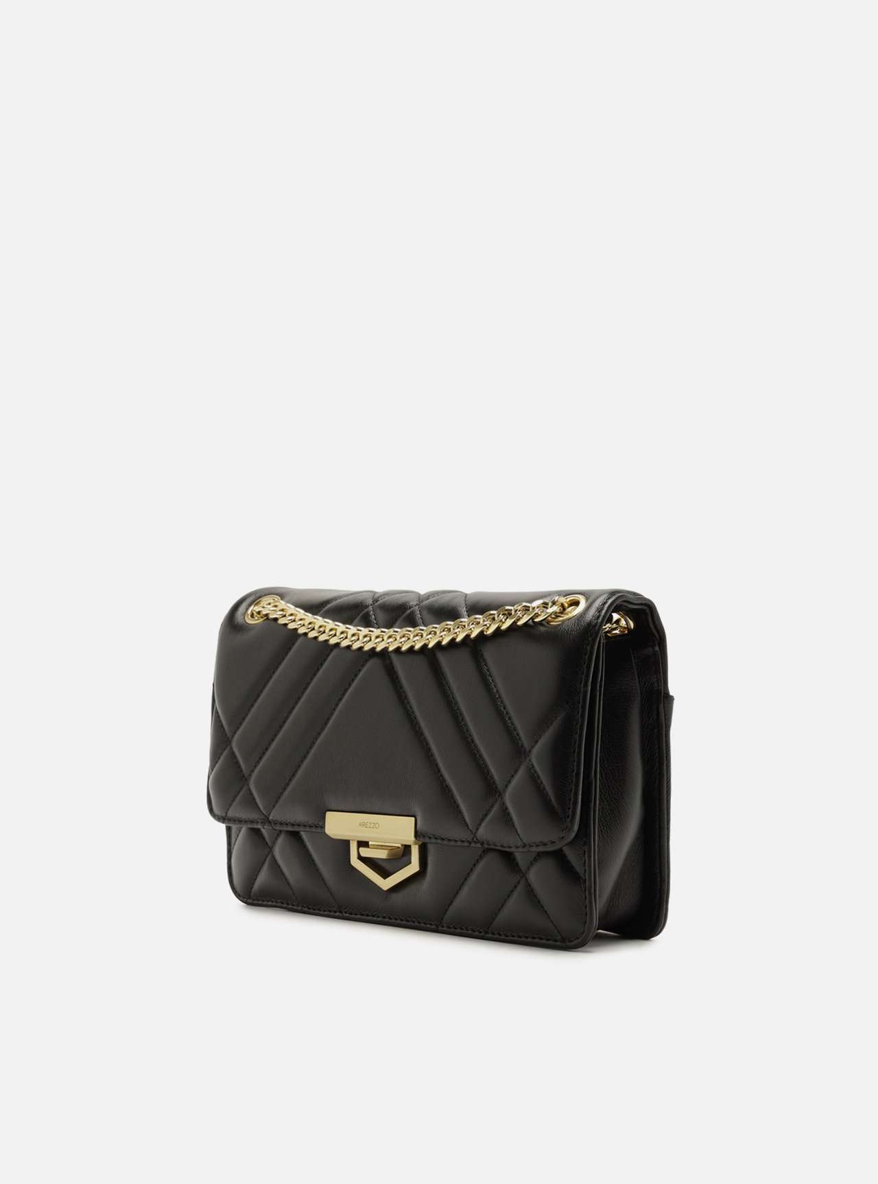 Bolsa Tiracolo Preta Couro Média Corrente — foto 2