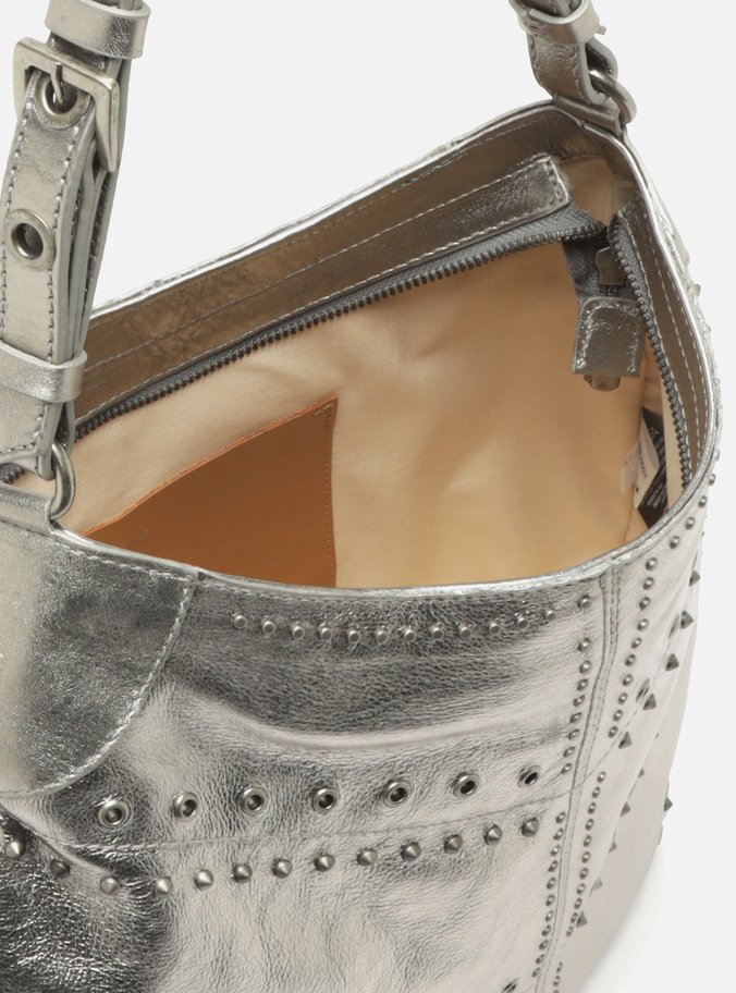 Bolsa Hobo Prata Couro Grande Ilhós