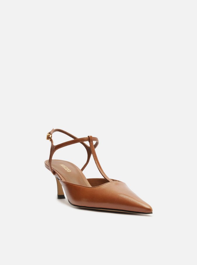 Scarpin Marrom Couro Salto Kitten Aberto Telma