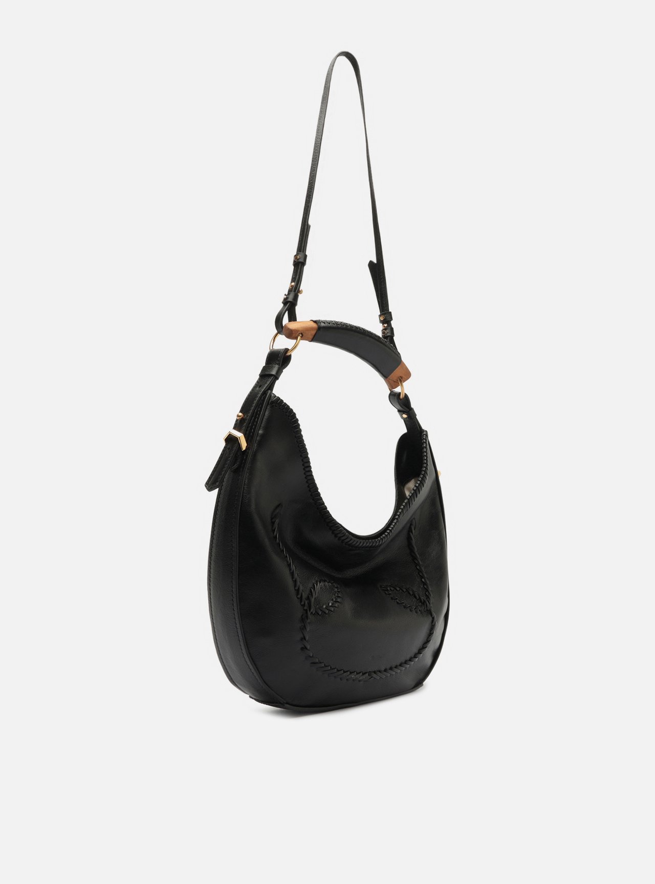 Bolsa Hobo Preta Couro Média Tressê — foto 5