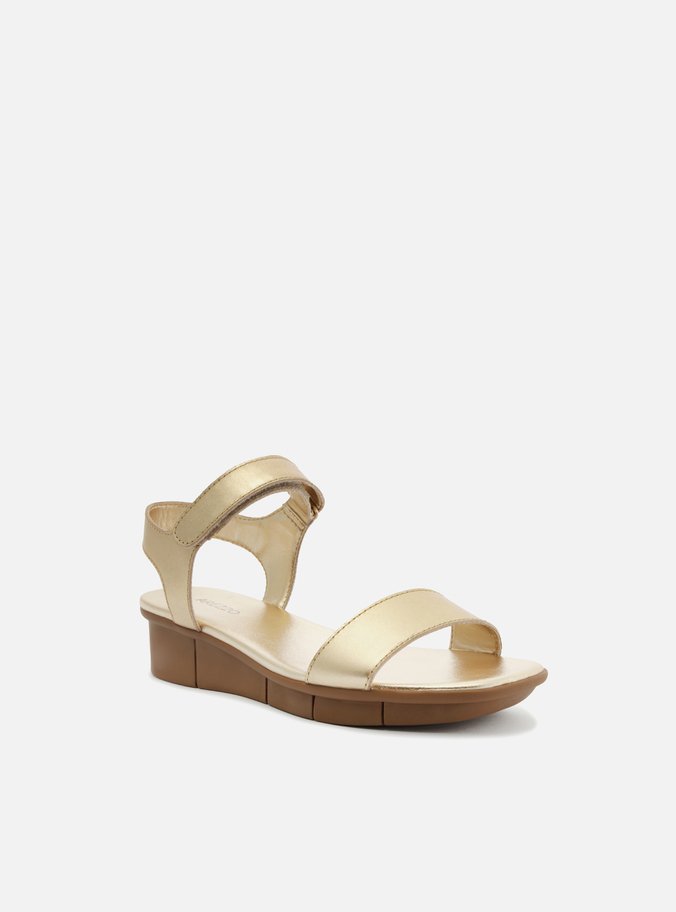 Sandália Dourada Couro Flatform Comfort