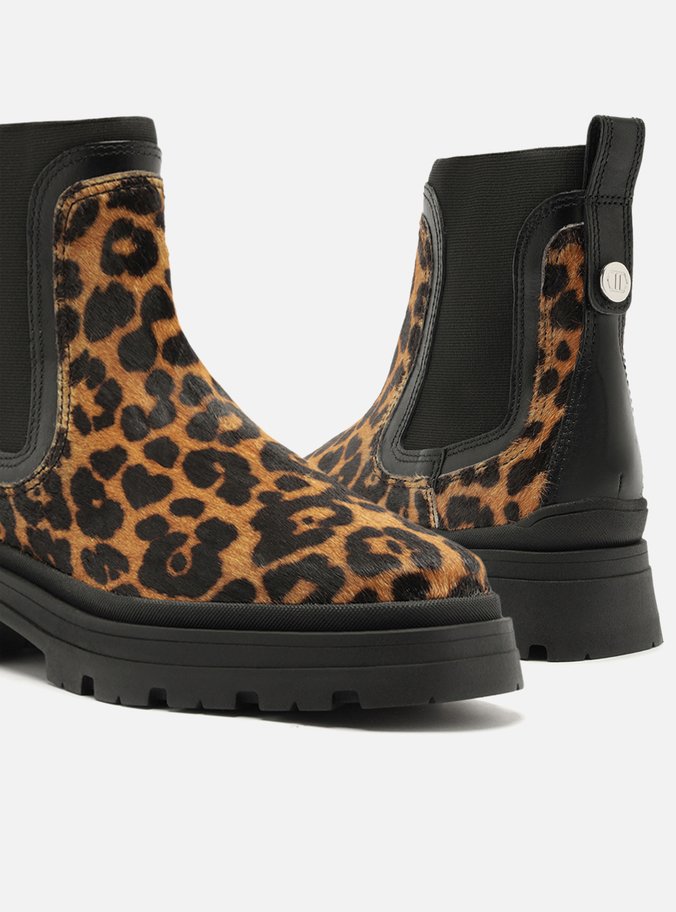 Bota Animal Print Couro Cano Curto Tratorada Elástico