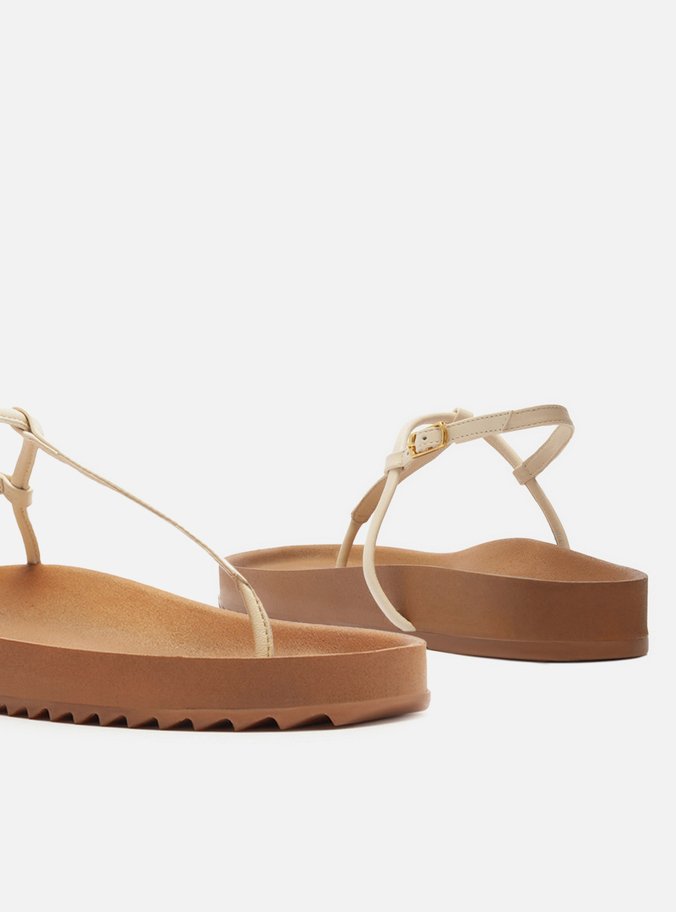 Sandália Papete Branca Flatform Tiras Slim