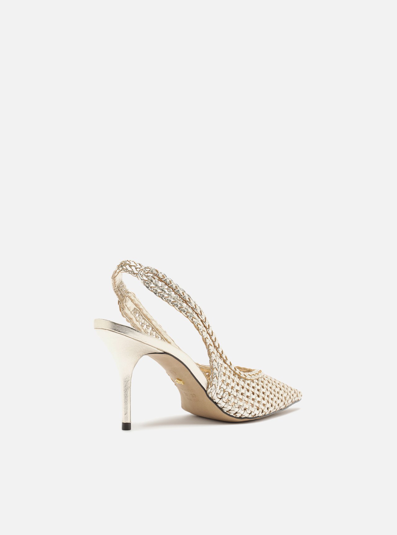 Scarpin Dourado Tressê Bico Fino Slingback — foto 3