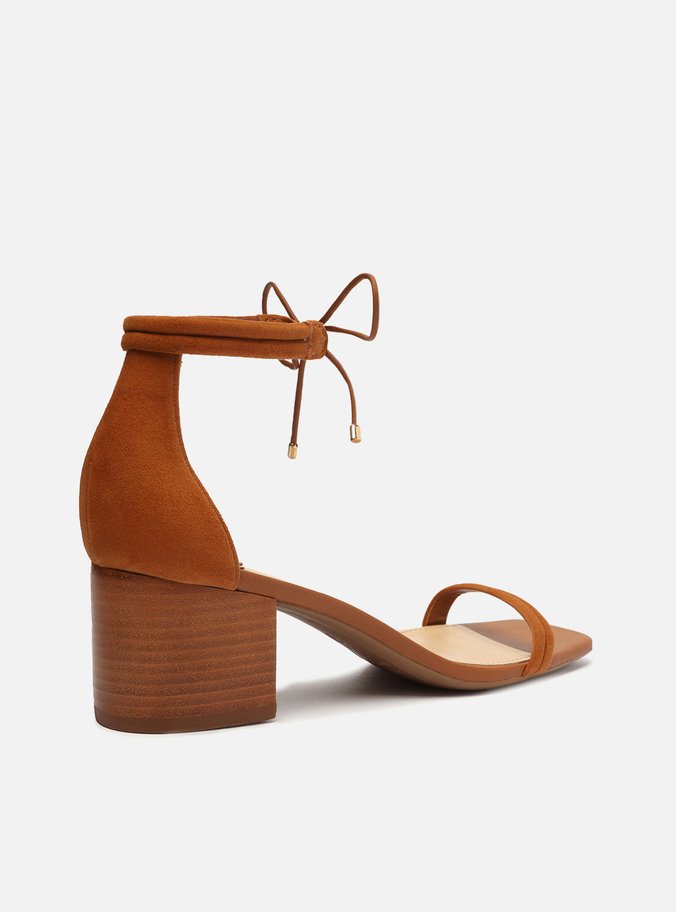 Sandália Marrom Suede Salto Bloco Amarração