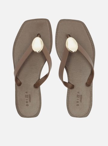Arezzo — Chinelo de Dedo Marrom Metal Square Brizza