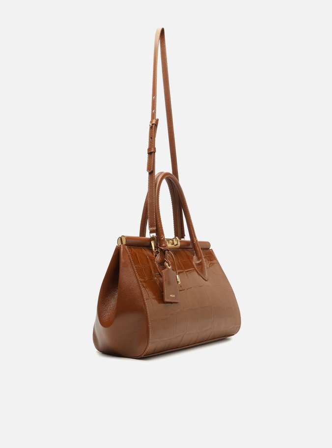 Bolsa Tote Marrom Couro Maxi Croco Grande