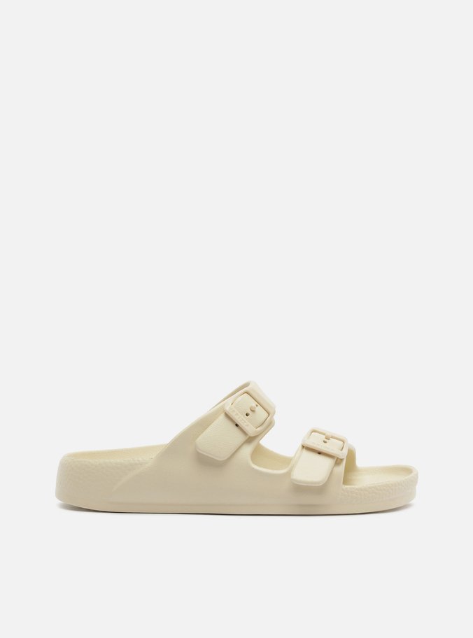 Slide Branca Bico Redondo Fivela Brizza