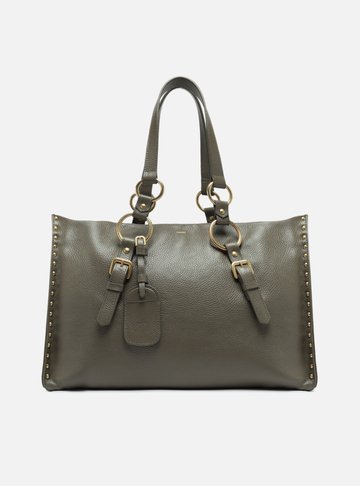Bolsa Shopping Cinza Couro Cora Grande