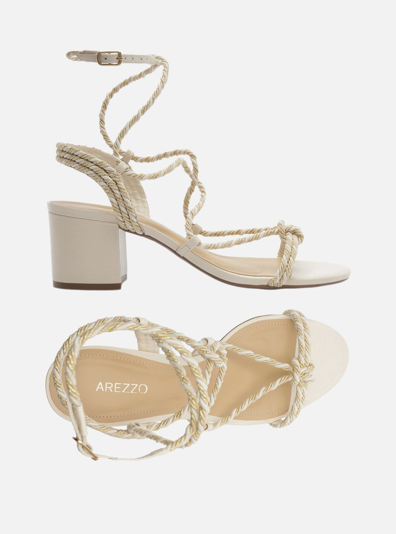 Sandália Off-White Salto Médio Tiras Cordão — foto 5