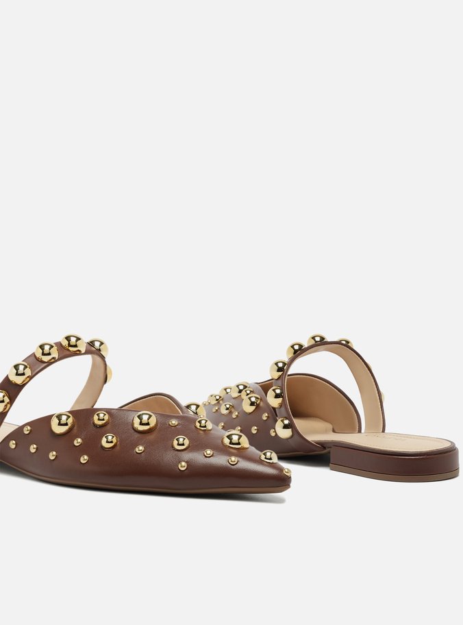 Mule Marrom Couro Fechada Tachas