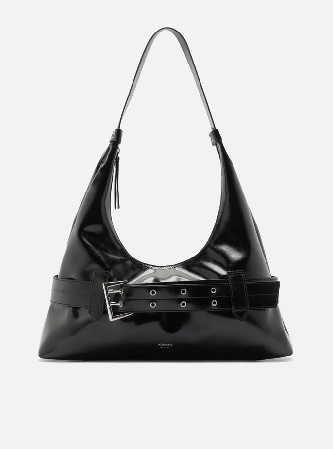 Bolsa Hobo Preta Grande Tiras Fivela