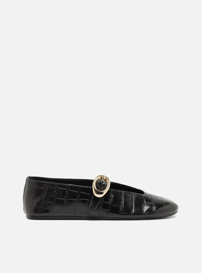Sapatilha Preta Croco Fivela Maxi