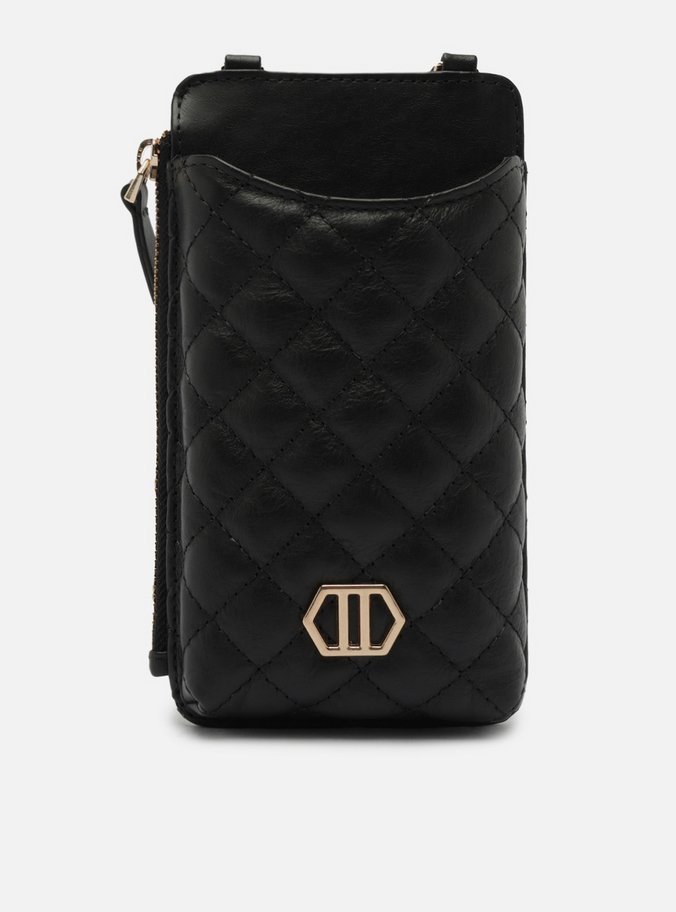 Mini Bag Preta Couro Matelassê Porta-Celular