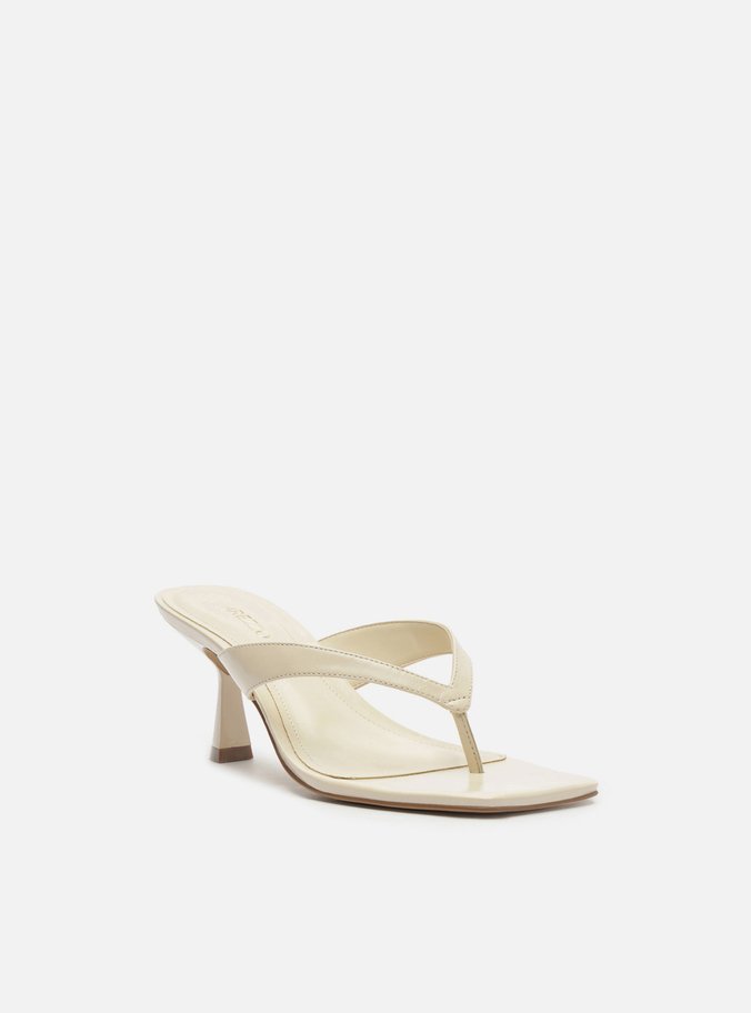 Tamanco Branco Couro Salto Fino Flip Flop