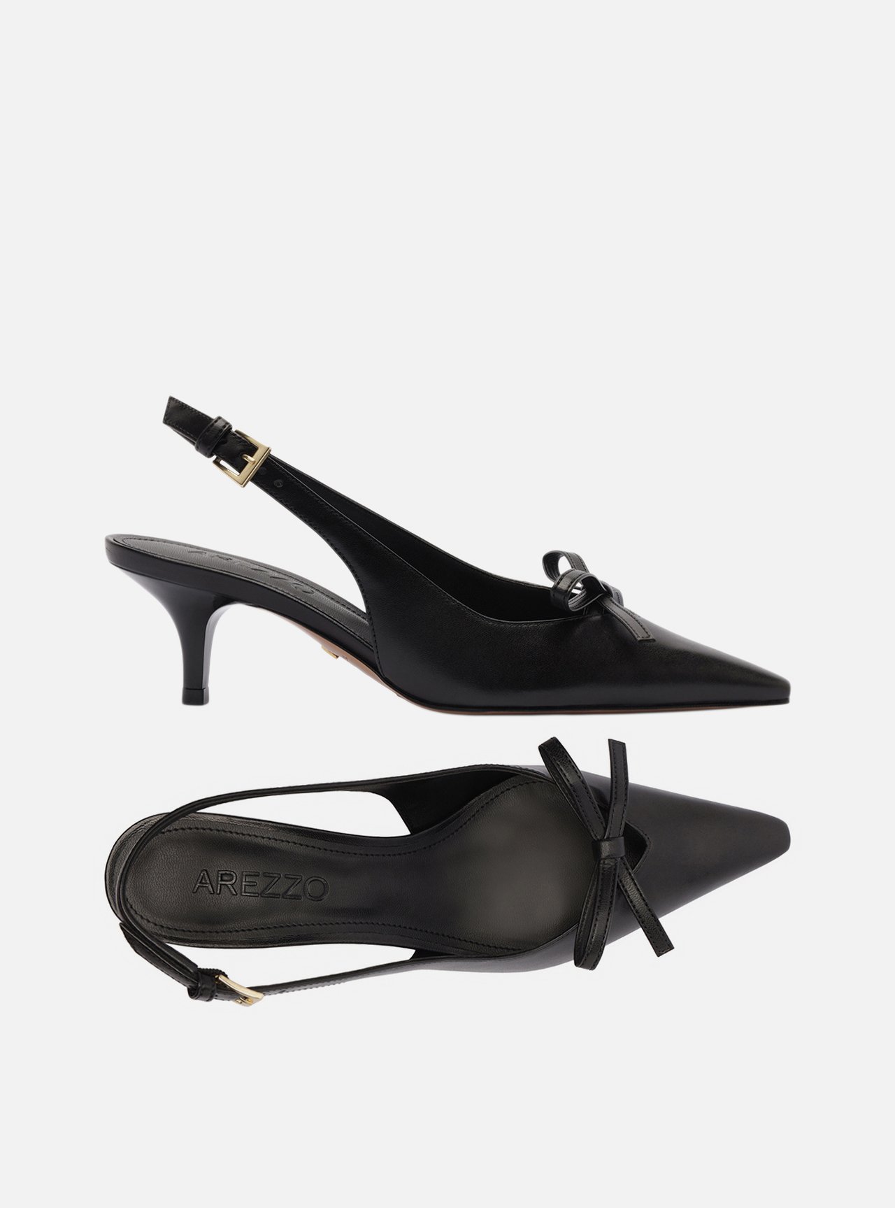 Scarpin Preto Couro Salto Fino Slingback Laço — foto 6