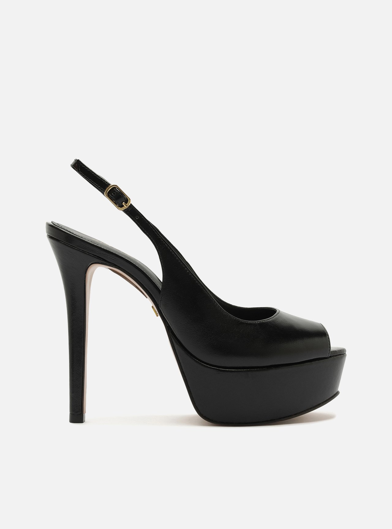 Scarpin Preto Couro Meia Pata Slingback — foto 1