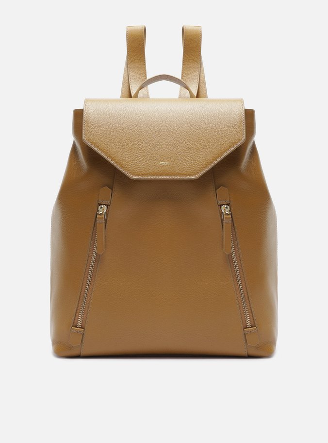 Bolsa Mochila Marrom Couro Grande Granulada
