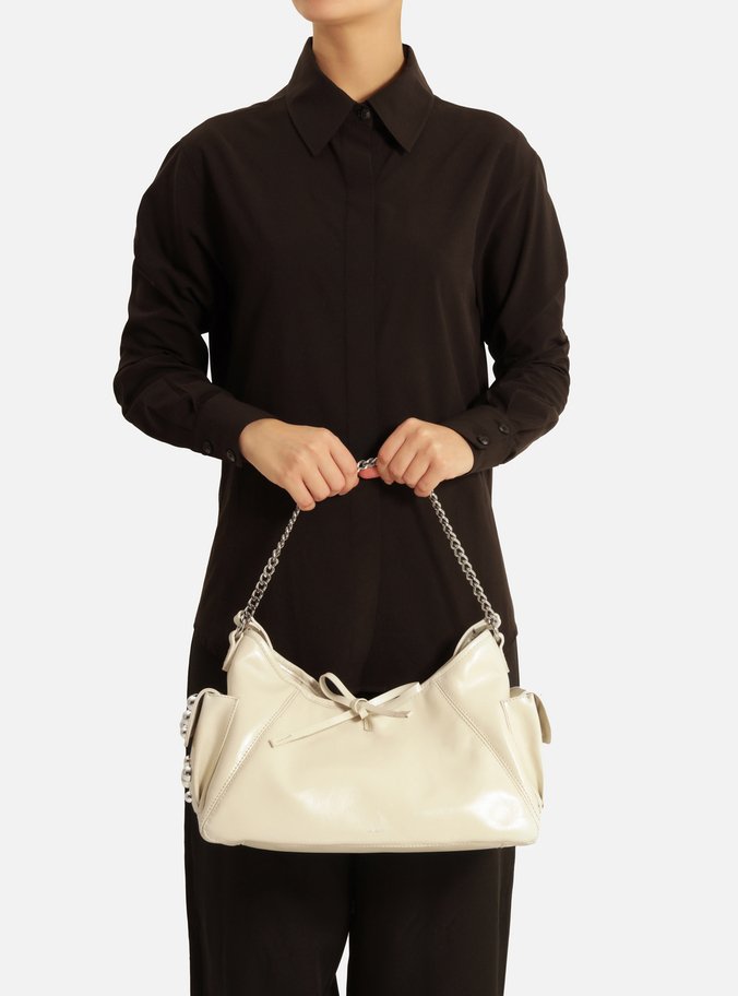 Bolsa Tiracolo Branca Couro Pequena Spikes