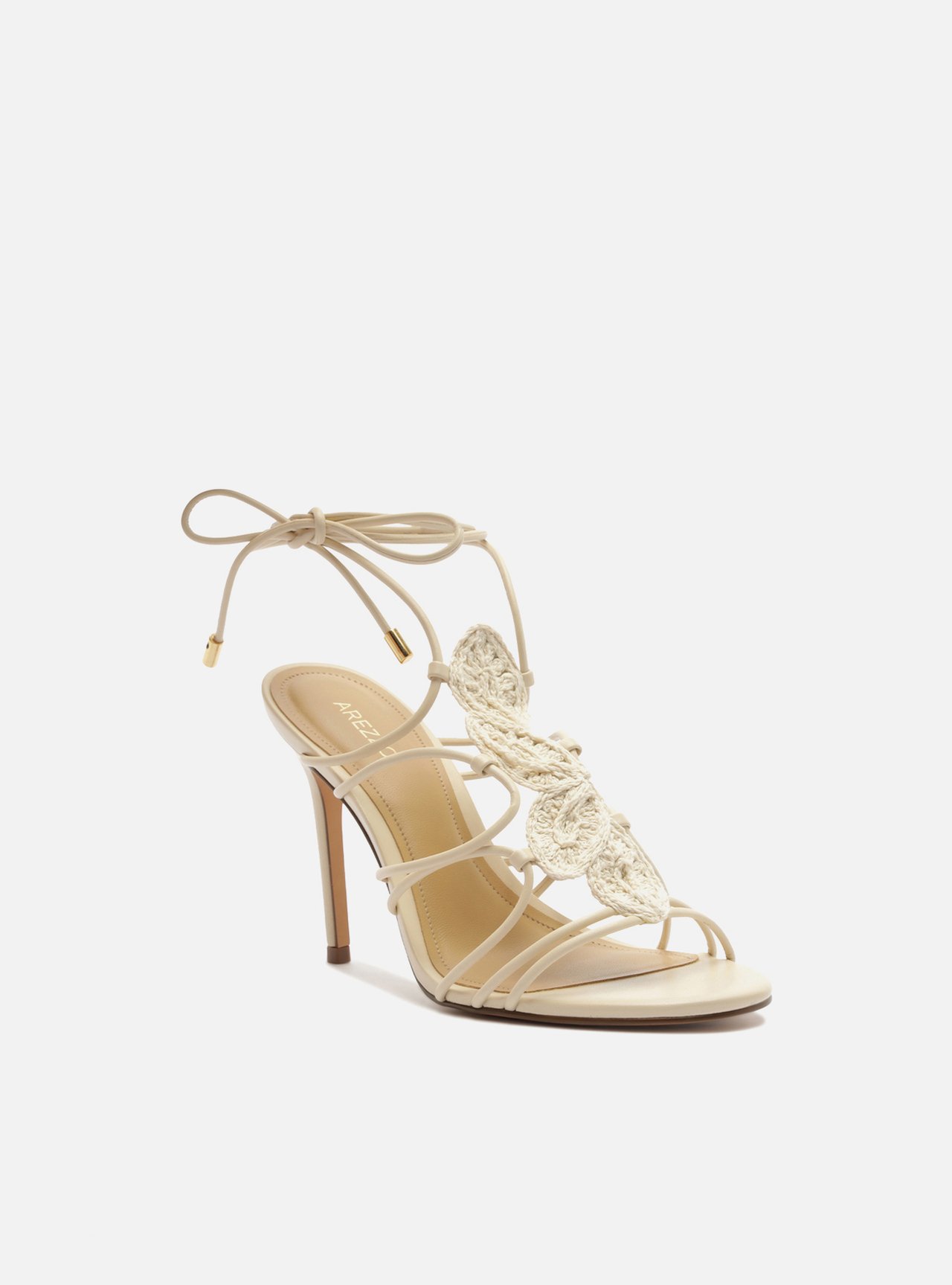 Sandália Off-White Salto Alto Fino Bordada Amarração — foto 2