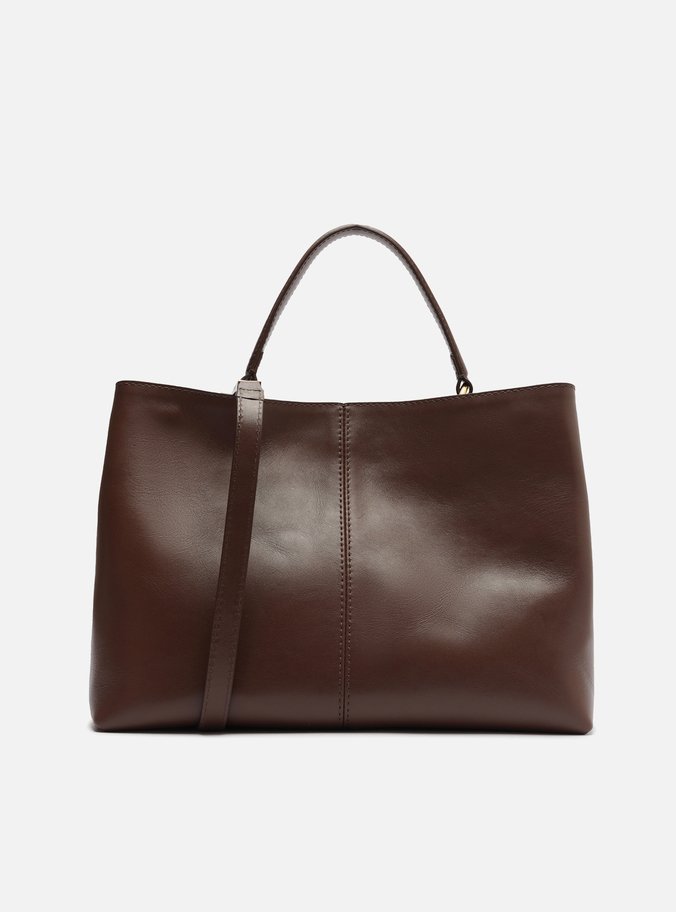 Bolsa Tote Marrom Dark Couro Helena Grande Nó Metal