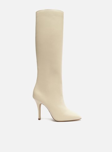 Bota Off-White Couro Cano Longo Bico Quadrado Hailey