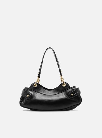Arezzo — Bolsa Shoulder Preta Couro Média Ilhós