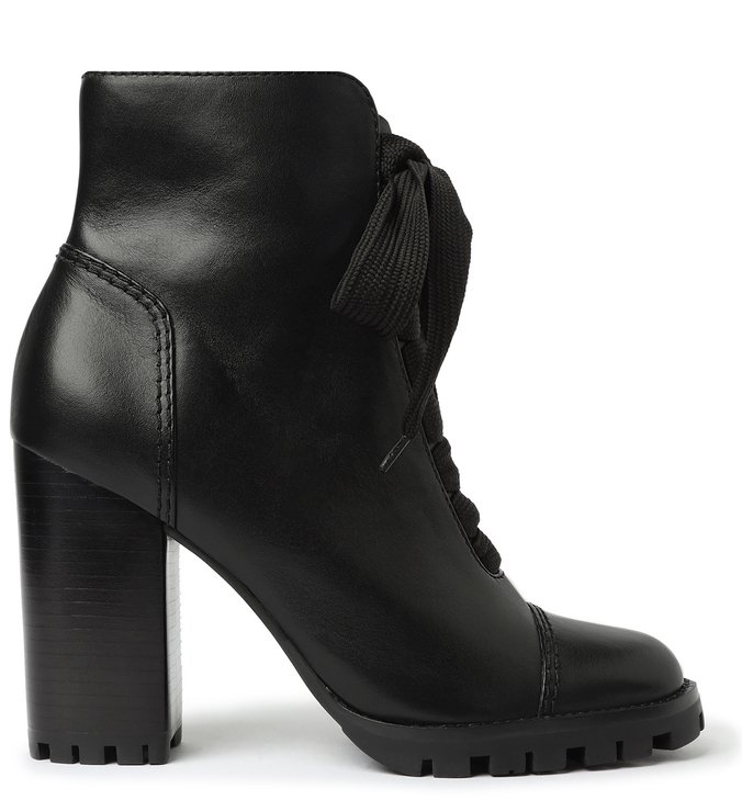 Bota Combate Preta de Couro Salto Alto