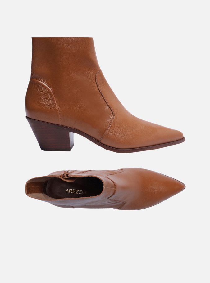 Bota Marrom Couro Cano Curto Bico Fino