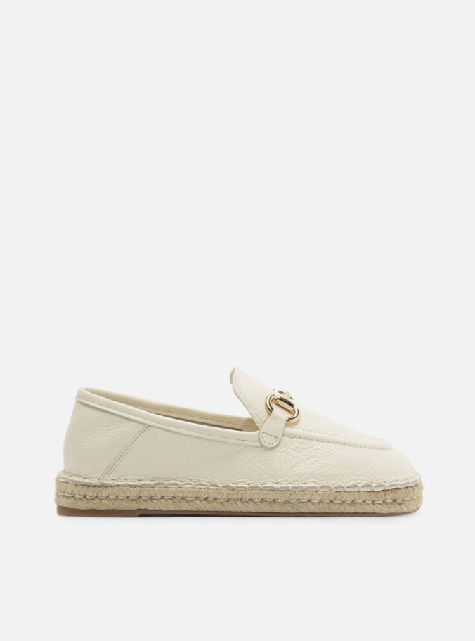 Mocassim Branco Couro Palha Bridão