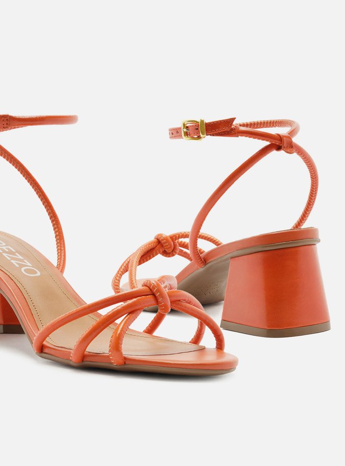 Sandália Laranja Salto Bloco Custom Anklet