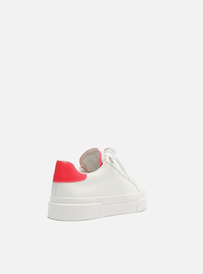 Tênis Branco Couro Bico Redondo Pink