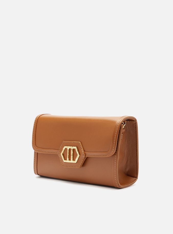 Bolsa Tiracolo Marrom Almond Couro Média Metal
