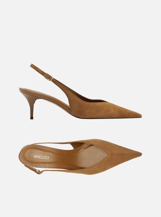 Scarpin Marrom Camurça Salto Kitten Slingback