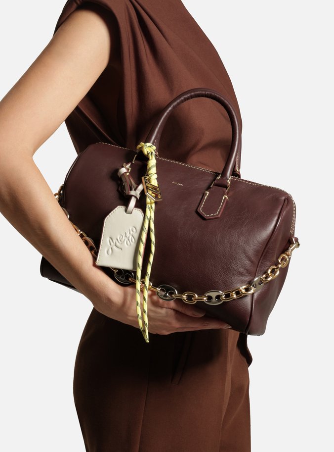 Bolsa Bowling Bordô Couro Média Alça Corrente