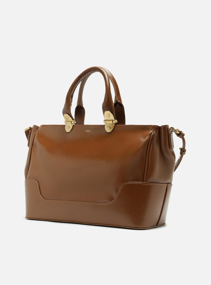Bolsa Tote Marrom Couro Natural Grande Metais