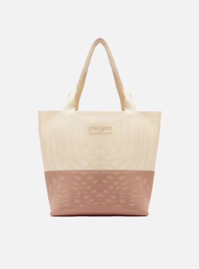 Bolsa Shopping Bege e Marrom Grande Crochê