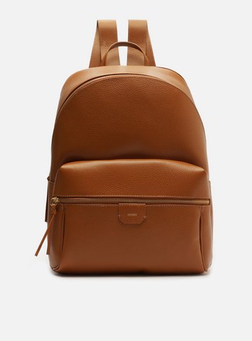 Mochila Marrom Couro Grande Bolso Frontal Zíper