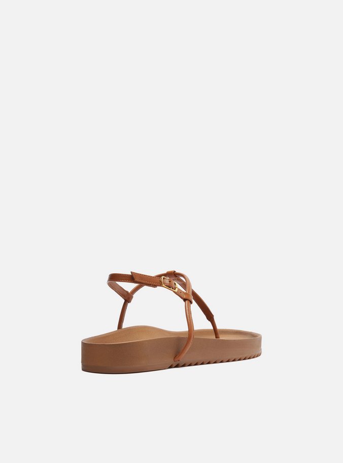 Sandália Papete Marrom Flatform Tiras Slim