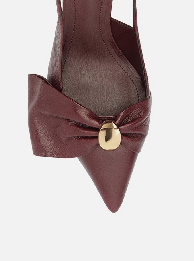 Scarpin Vermelho Couro Slingback Laço Metal
