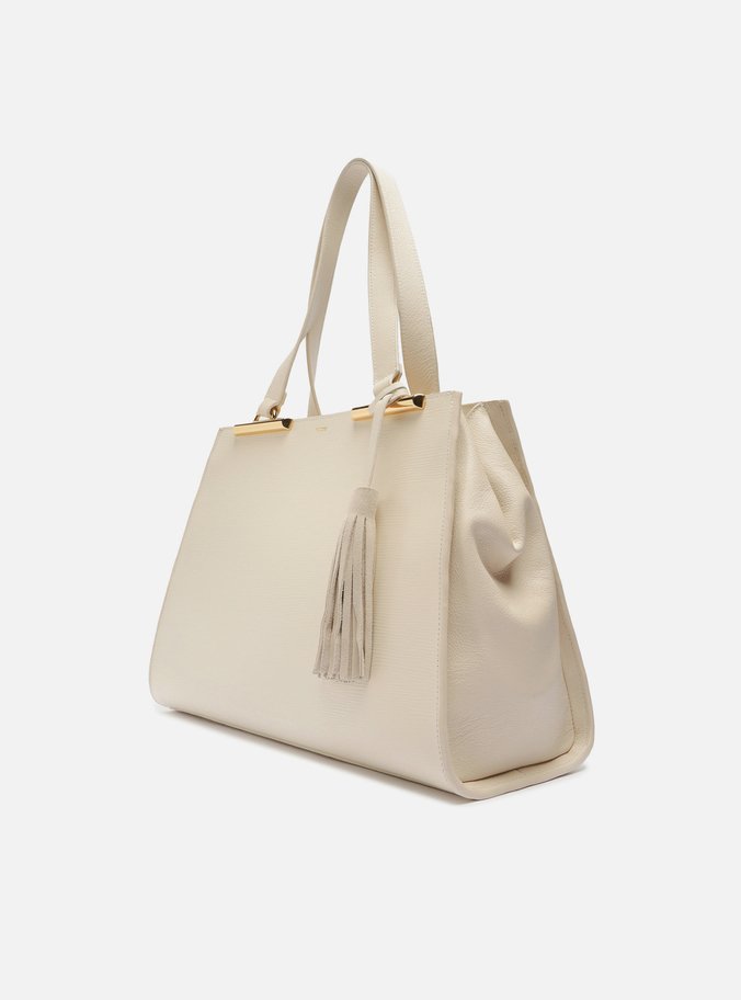 Bolsa Shopping Branca Couro Grande Metal Barbicacho