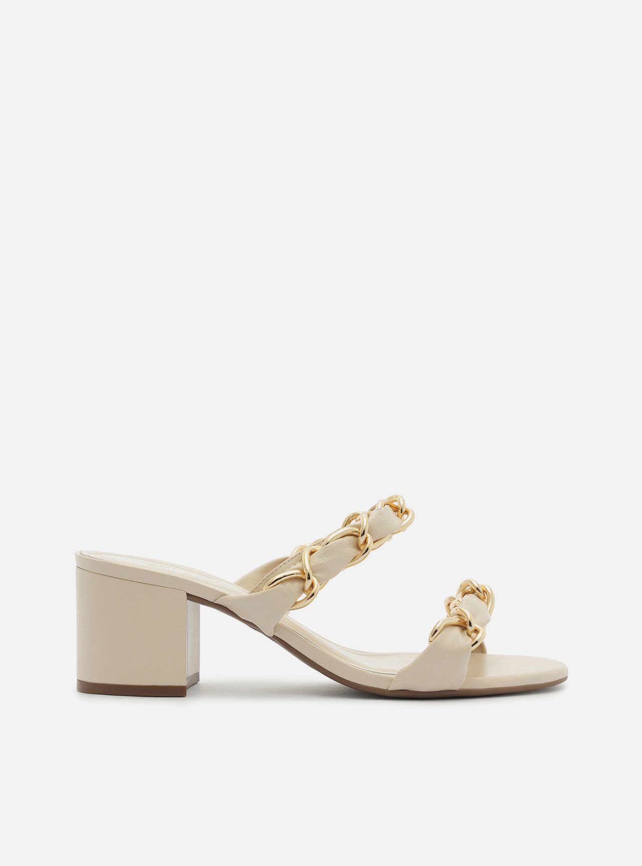 Sandália Off White Salto Bloco Tiras Elos — foto 1