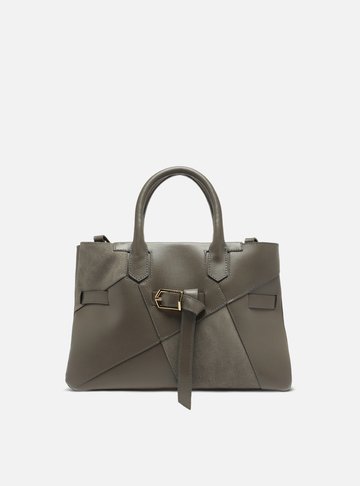 Bolsa Tote Cinza Couro Média Fivela