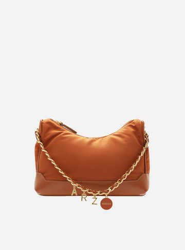 Bolsa Tiracolo Marrom Nylon Couro Média Corrente